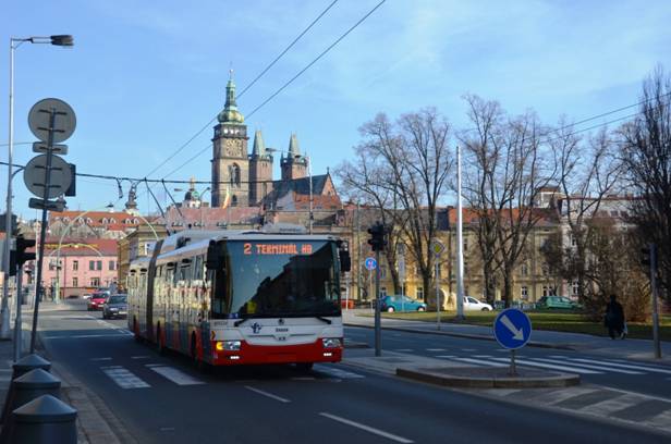 Trolleybus line number 2 on the Prague Bridge