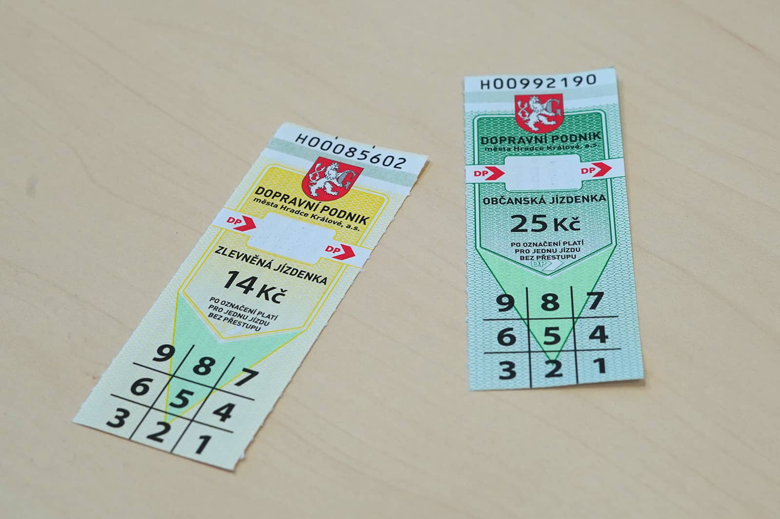 Paper tickets for public transport in Hradec Králové on the table