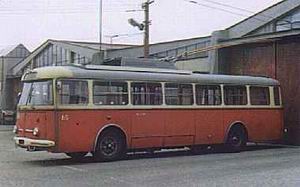 Historical trolleybus 9TR standing in front of the trolleybus hall