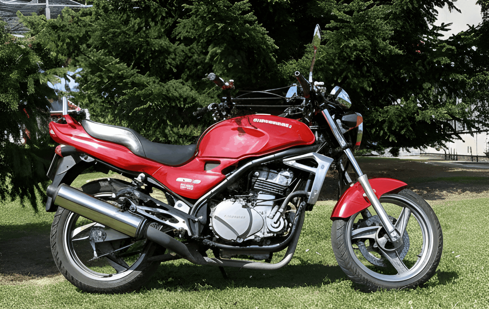 Driving school vehicle - Kawasaki motorcycle on the lawn at the driving school