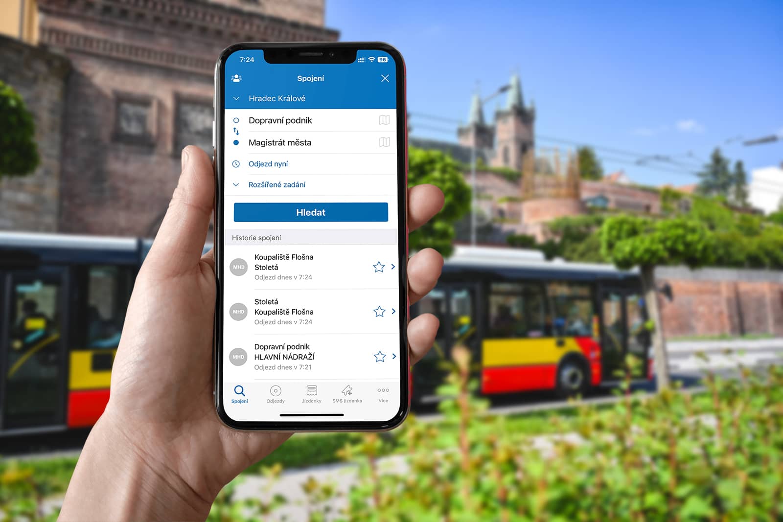 Mobile phone running the IDOS app with DPMHK connection search