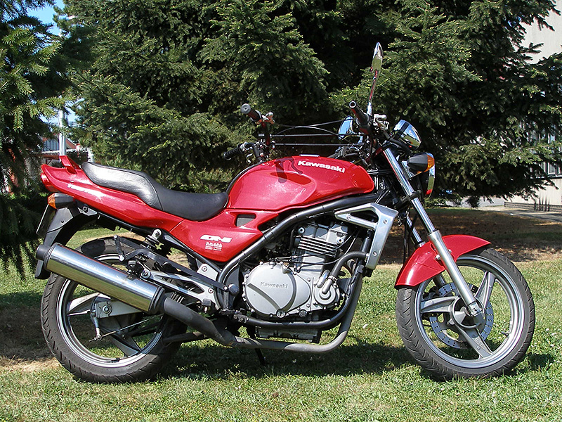 Driving school vehicle - Kawasaki motorcycle on the lawn at the driving school