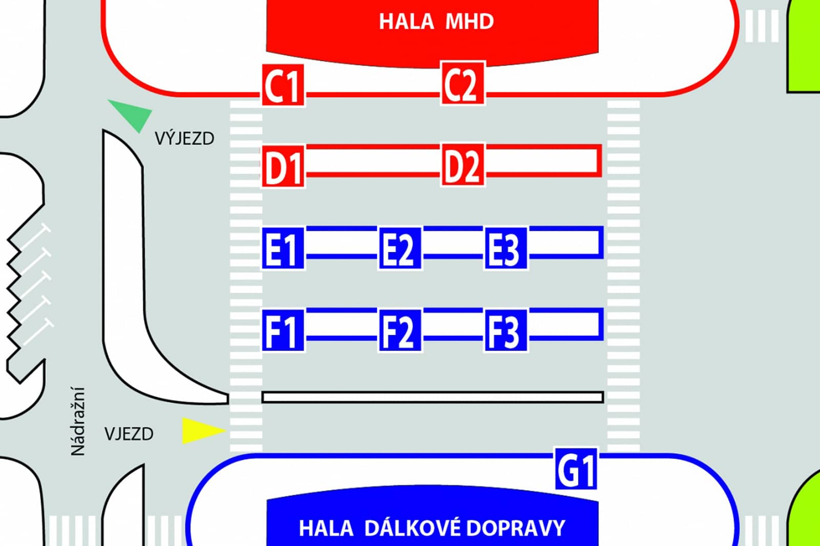 Schéma nástupišť Terminálu HD HK