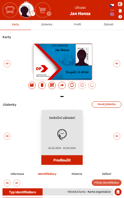 Přiřazení identifikátoru k uživateli, scan obrazovky