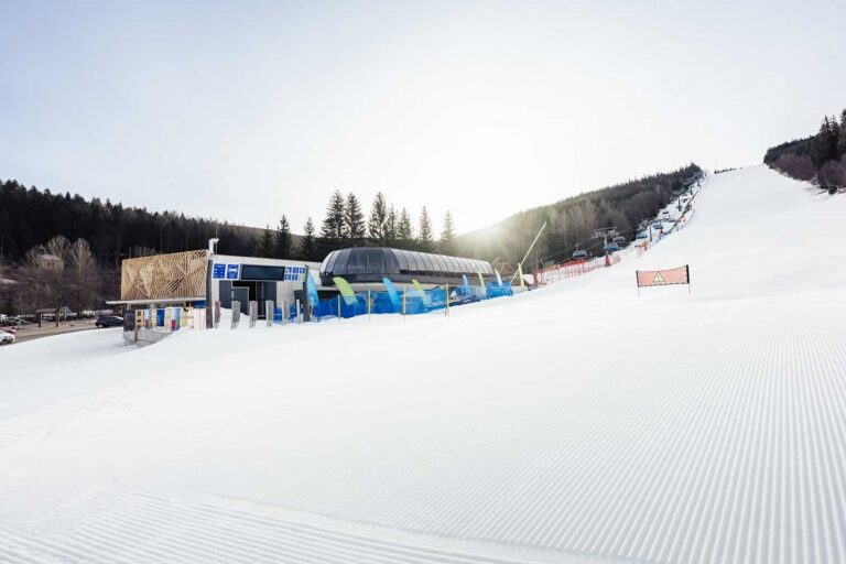 Ski lift and ski slope in the ski resort in Deštné
