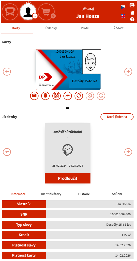 Postup registrace cestujícího, scan obrazovky