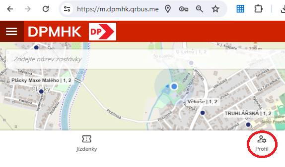 Postup registrace cestujícího, scan obrazovky