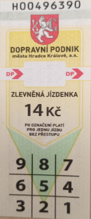 Paper punch discount ticket for 14 CZK.